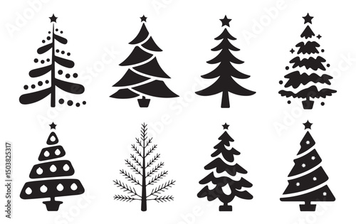 Black and White Christmas Trees with Star Toppers for Holiday Season Decorations