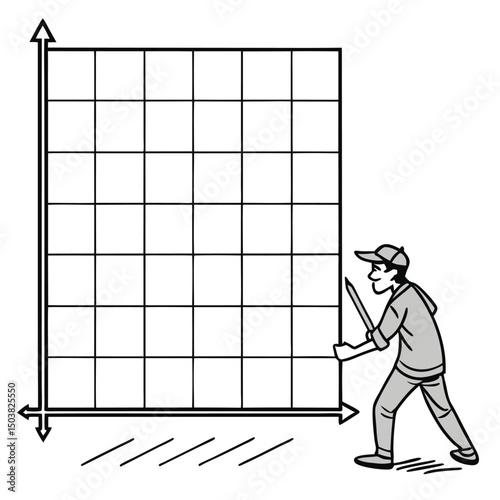 Man measuring a large grid with a pencil