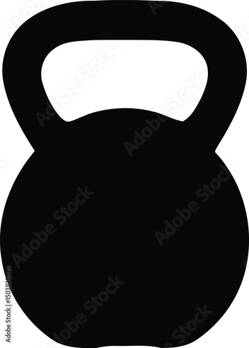A clean silhouette of a kettlebell against a white background representing fitness weightlifting and strength training concepts