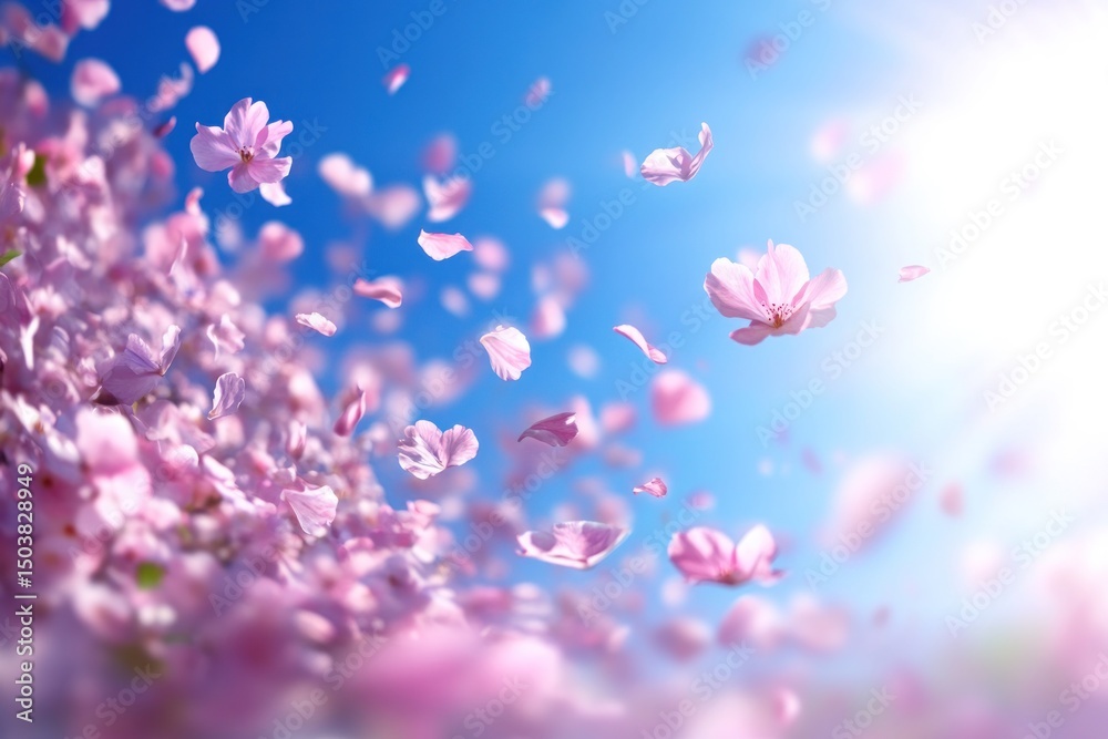 Obraz premium Floating Pink Petals and Blue Sky: A Light and Airy Floral Background