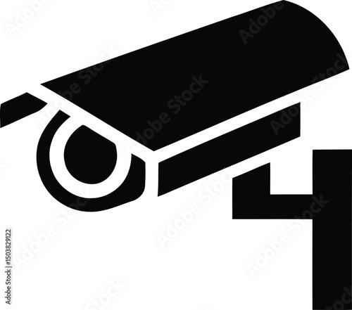 Modern black and white cctv surveillance camera icon for safety and protection in buildings and public spaces