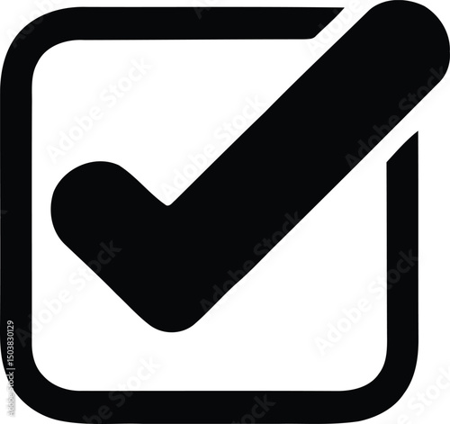 Black check mark icon within a square illustrating approval validation or confirmation symbols used for ui or design elements