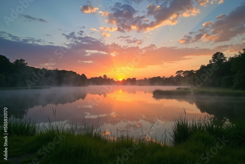 Serene Lake Landscape During Sunset