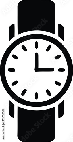 Classic black and white wristwatch icon illustrating time keeping and punctuality perfect for digital designs and infographics