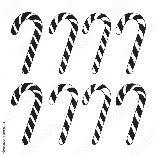Black and White Striped Candy Canes in Various Patterns for Holiday Season Decoration