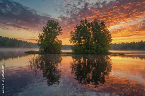 Serene Lake Landscape During Sunset