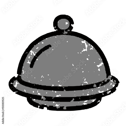 Hand-drawn vector illustration of covered food tray with cloche in sketch style design