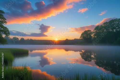 Serene Lake Landscape During Sunset