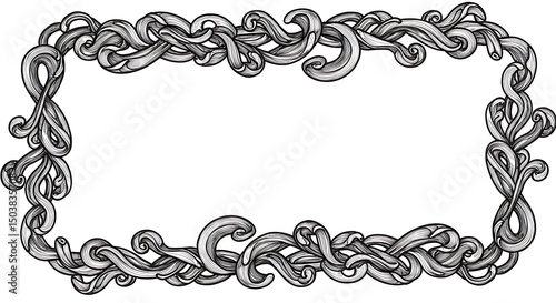 Ornate Rectangular Frame with Intricate Swirling Lines and Curvilinear Patterns