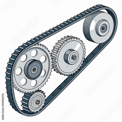 Create a vector illustration of a bold-stroke engine timing belt, emphasizing its mechanical details.  Include cogs and teeth for accurate representation.
