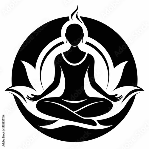 Silhouette of woman meditating in lotus position