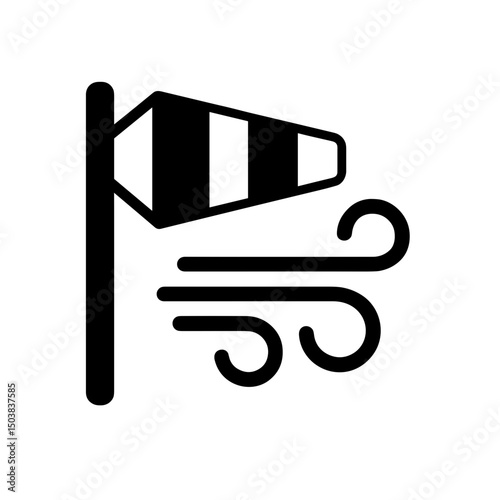 Windy weather icon with windsock in black silhouette