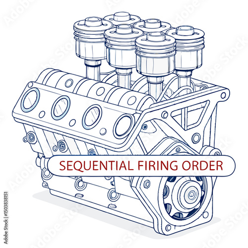 Create a bold, vector illustration of a four-cylinder engine's inline configuration, emphasizing strong, clean lines and a heavy stroke weight.