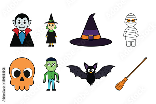 Halloween characters icon set vector illustration.