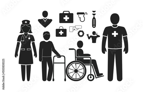 Health care icons for disabled and elderly people vector art

