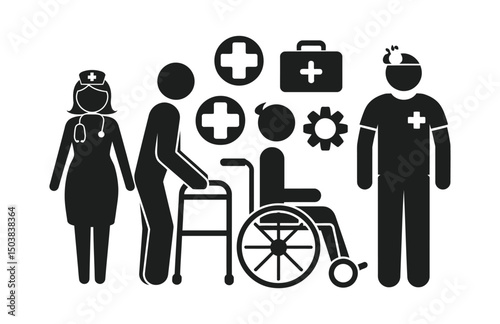 Health care icons for disabled and elderly people vector art

