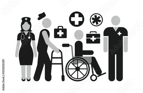Disability people nursing and disabled health care icon vector

