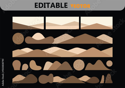 Abstract mountain landscape vector shapes set