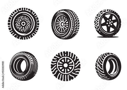 Tire Icon Set, Tire Silhouette of Black Vector