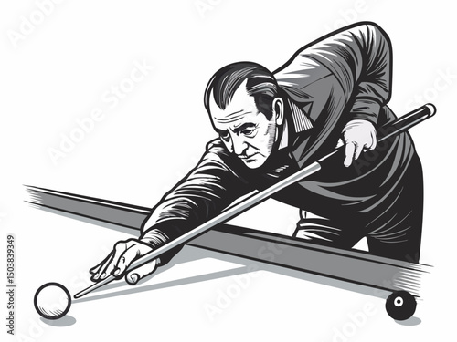 Create a vector illustration of a hand forming a pool cue bridge, emphasizing bold strokes.  Focus on accurate hand positioning and strong lines.