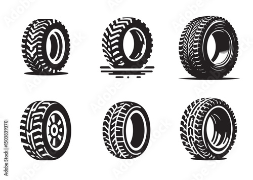 Tire Icon Set, Tire Silhouette of Black Vector