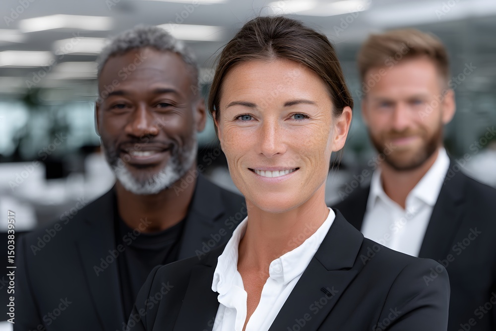 Three diverse business professionals smiling