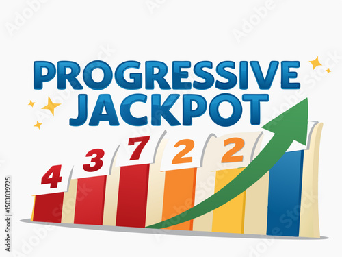 Design a bold, vector illustration of a progressive jackpot display, emphasizing the upward trajectory of winnings.  Include vibrant colors and a strong sense of excitement.