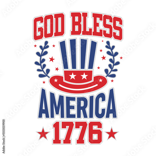 God Bless America 1776. 4th of July Typography Tshirt Design
