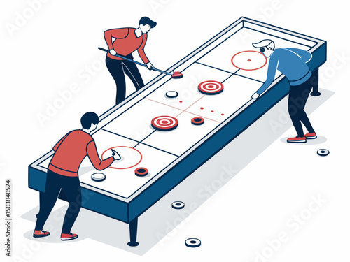 Create a vector illustration of a bold-stroke shuffleboard table, emphasizing its design.  Include realistic details and sharp lines.