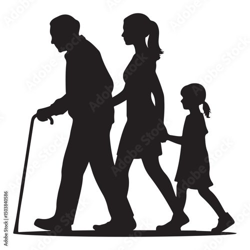 Grandfather Walking With Granddaughter Silhouette