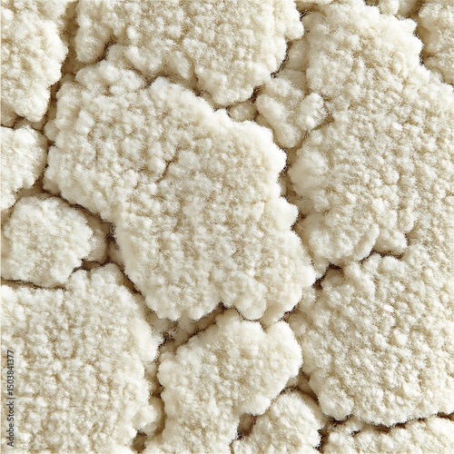 Close-up of textured, granular material.  A light beige or cream-colored substance forms irregular, bumpy clusters
