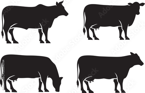 Cow Silhouette icon set. Set of vector silhouette of cow
