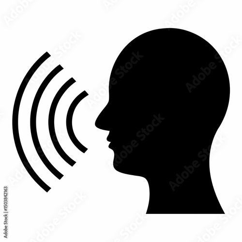 Silhouette of head with sound waves icon