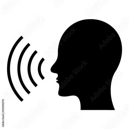 Silhouette of head speaking with sound waves