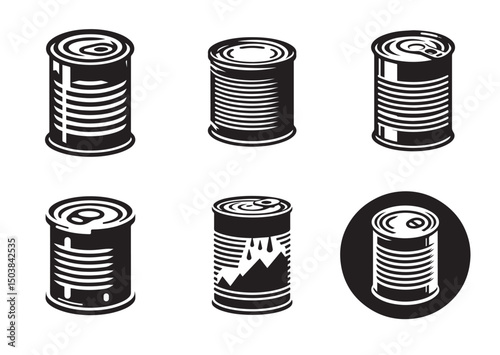 Tin Can Silhouette of Black Vector, Can Icon Set