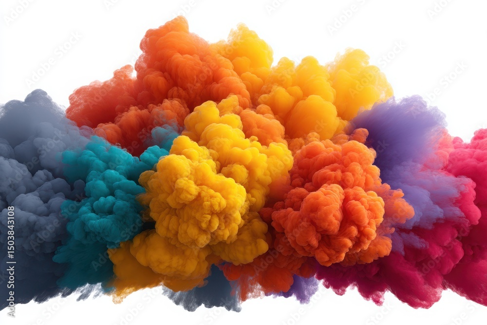Fototapeta premium Vibrant colorful smoke explosion on white background
