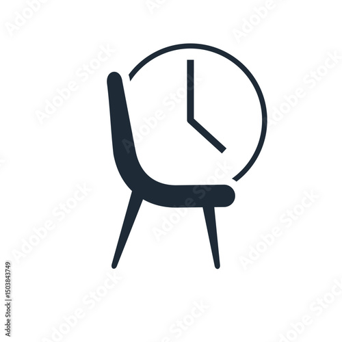 Chair and clock. Time wasted, waiting. Vector linear icon illustration on white background.