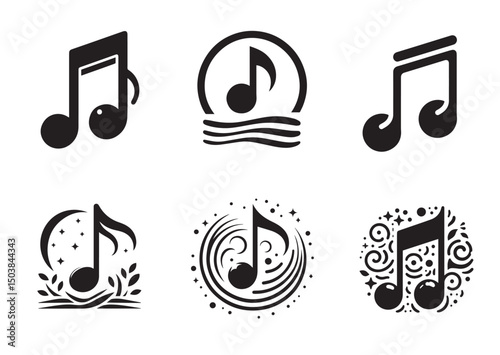 Musical Note Icon Set, Musical Note Silhouette Vector
