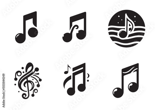 Musical Note Icon Set, Musical Note Silhouette Vector