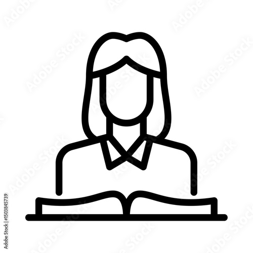 Woman reading book outline icon. bookworm black line illustration.