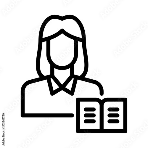 Female reader outline icon. reading black line illustration.