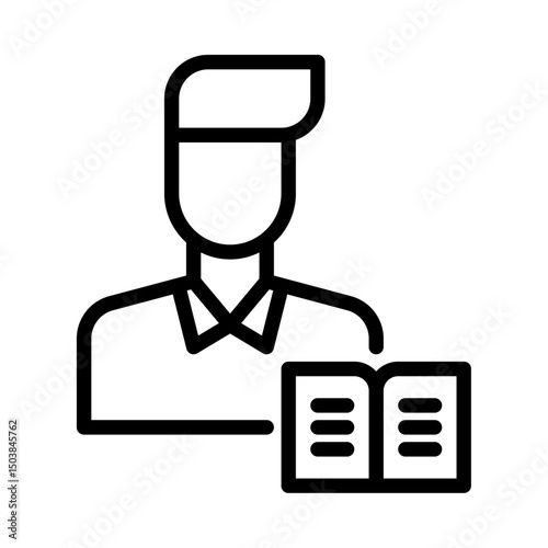 Male reader outline icon. reading black line illustration.
