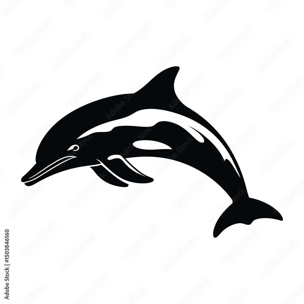 Naklejka premium A Classic Dolphin clipart black silhouette