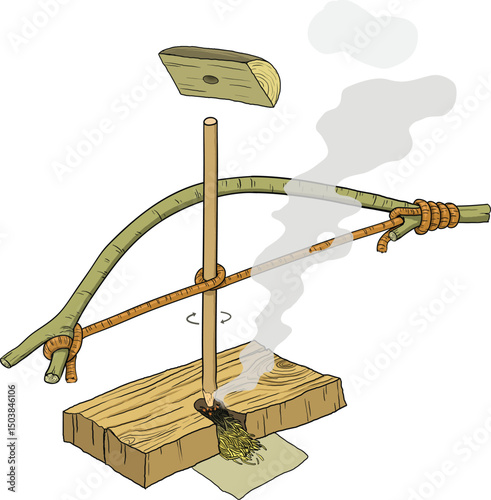 illustration of bow drill fire