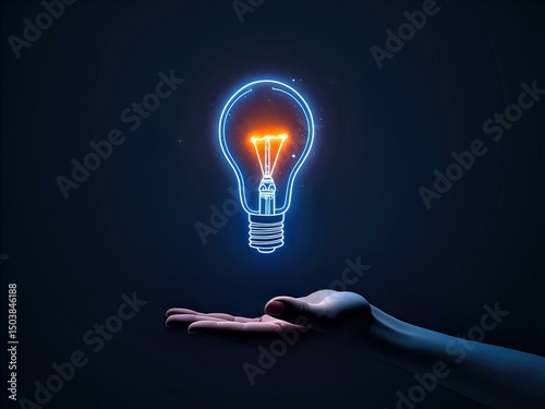 Hand holding glowing bulb in dark room with backgrounds