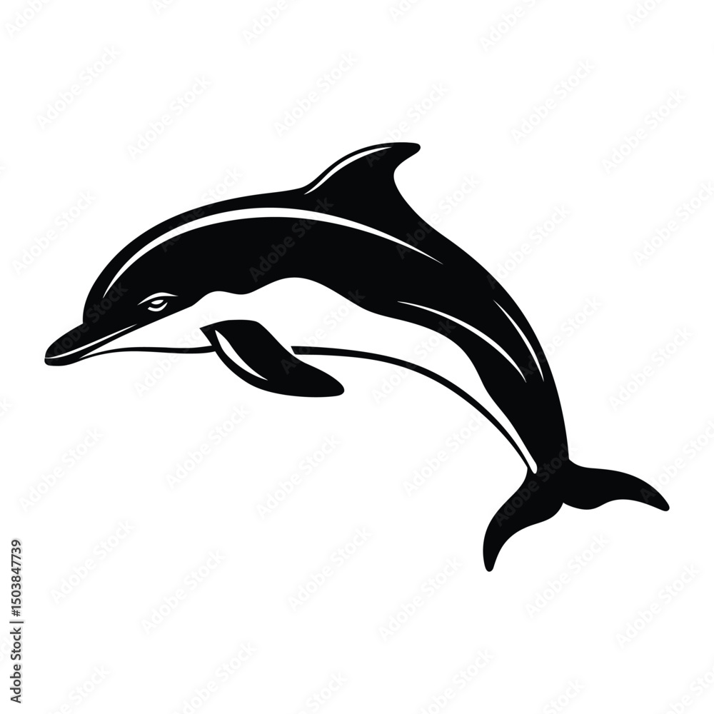 Fototapeta premium Dolphin black color on isolated white background