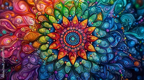 Kaleidoscope mandala in neon rainbow tones high resolution picture