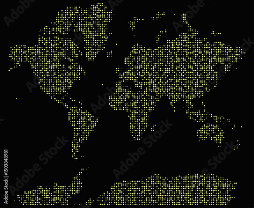 Panoramic dotted world map gives a clean, outlined look of planet Earth. With every region in view, the dotted world map supports mapping, teaching, and analytics. Dotted vector world map