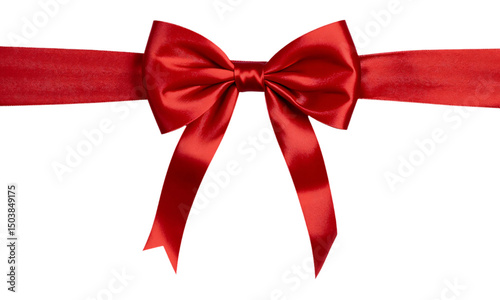 single luxury satin ribbon bow deep red color tied neatly with trailing ends isolated on transparent background  Generative AI