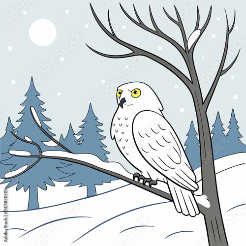 Elegant vector illustration of a snowy owl, showcasing intricate details and capturing the majestic essence of this arctic bird.